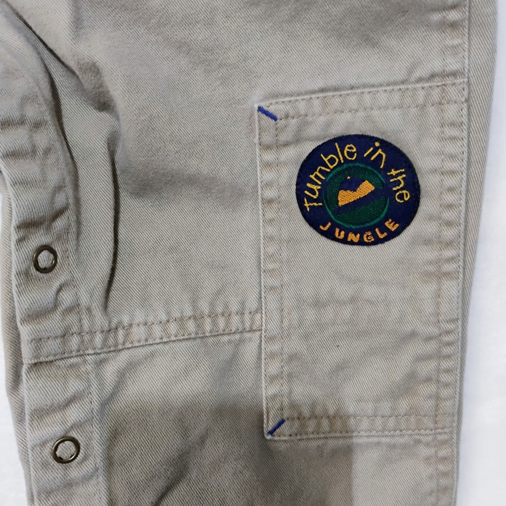 Vtg Khaki Crocodile Embroidered Cotton Overalls Boys 18M Tumble In The Jungle E - Picture 4 of 5